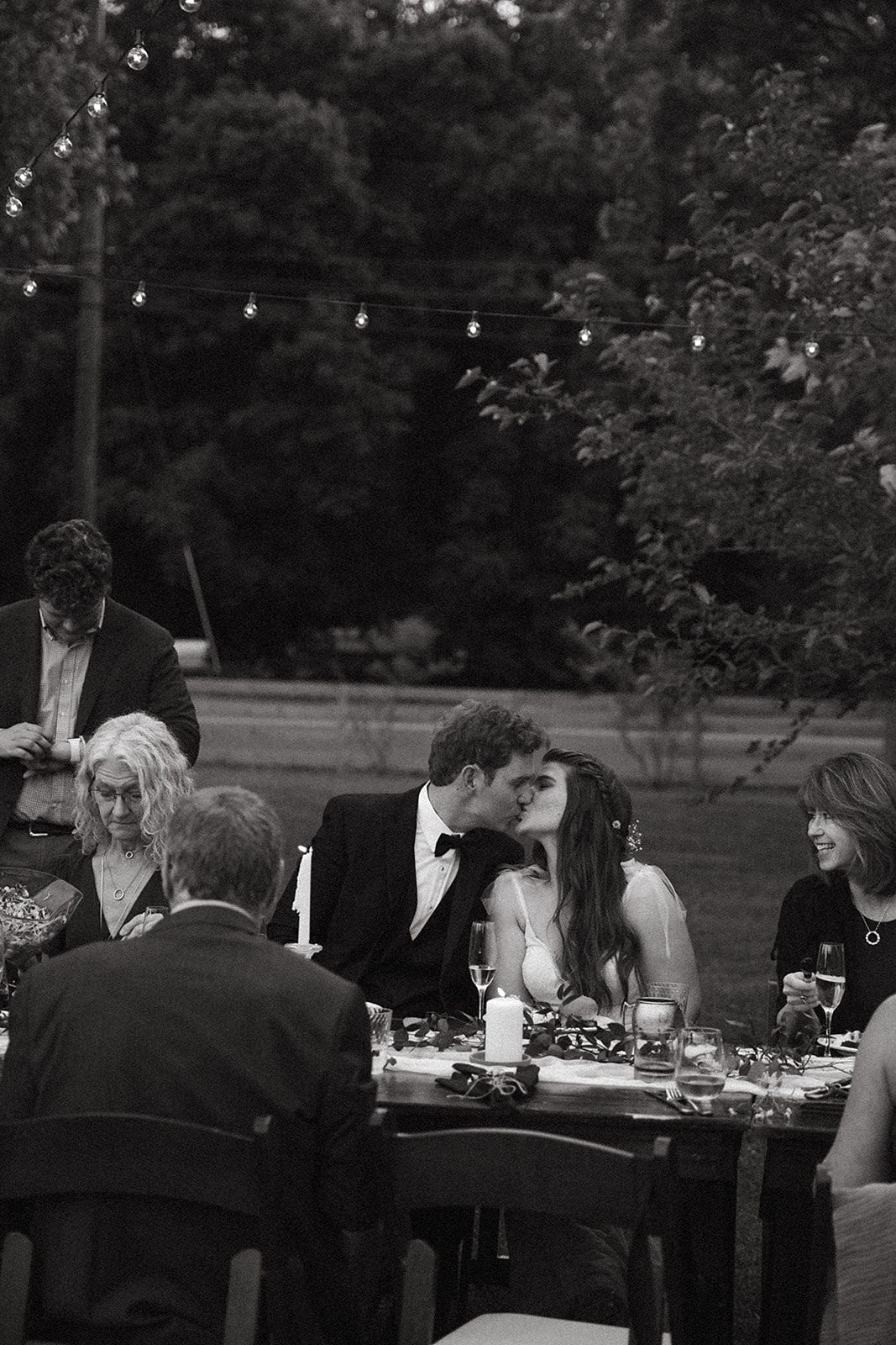 head table at backyard wedding