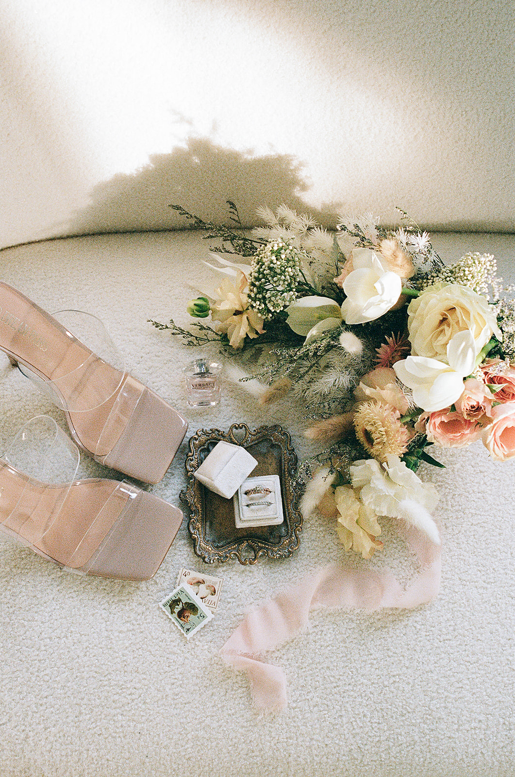 colorful wedding detail flat lay